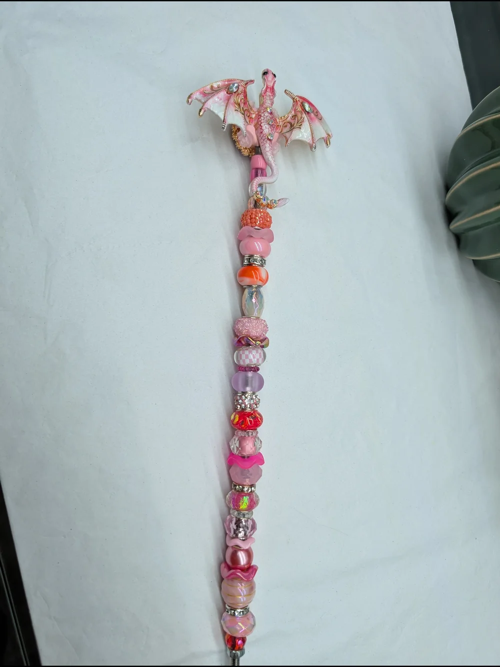 Handcrafted Fairy Wand/Plant/Garden Stake W/Pink Dragon Topper